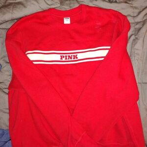 PINK Victoria's Secret Red Crewneck Sweatshirt with White Stripe